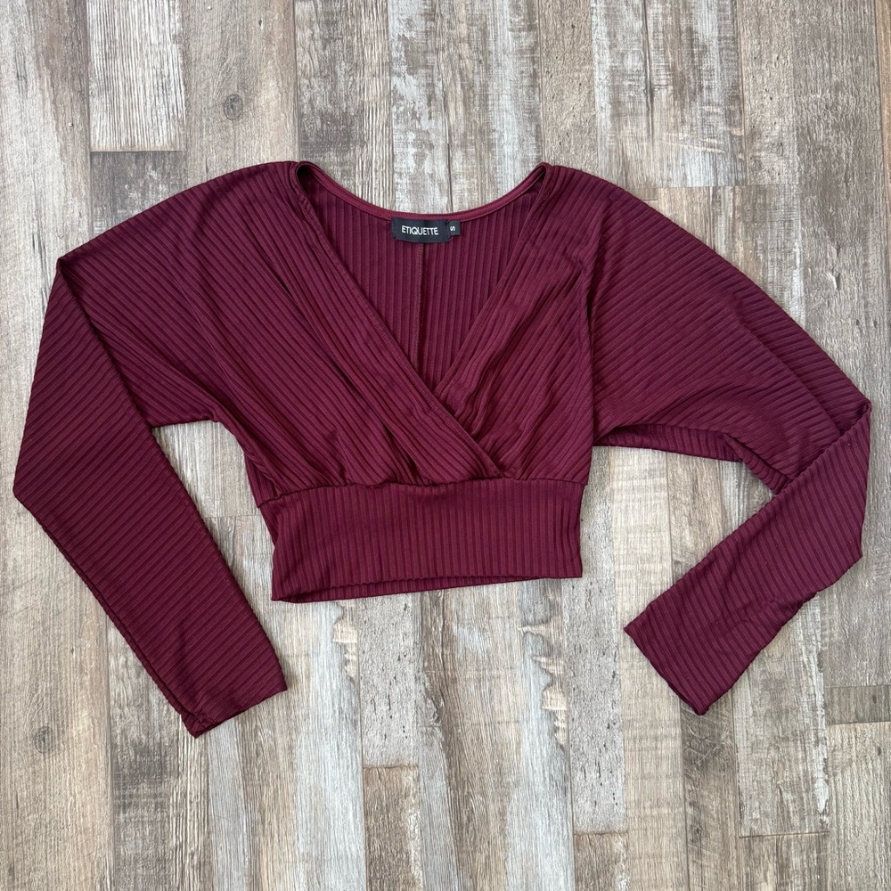 Surplice Neck Rib-Knit Crop Top
